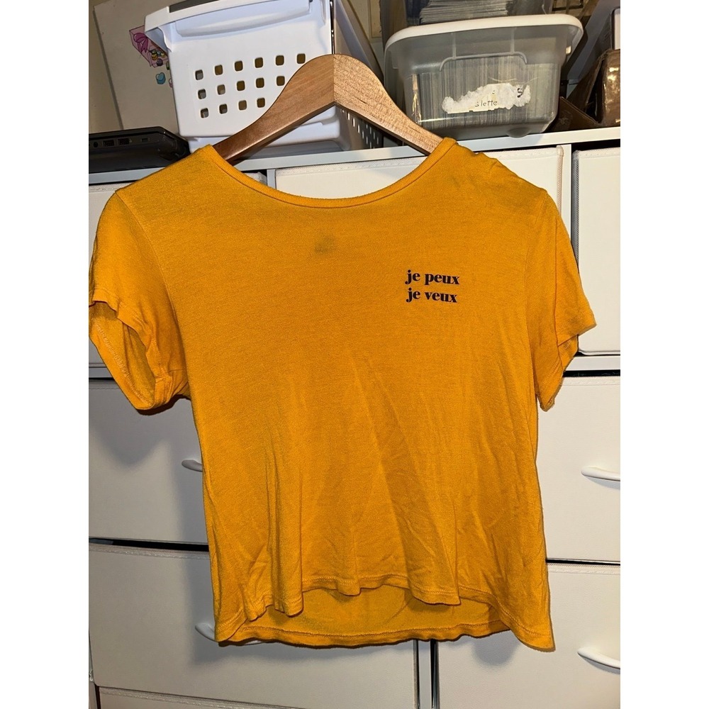 je peux je veux h&m divided crop top tshirt mustard yellow size small h2‎